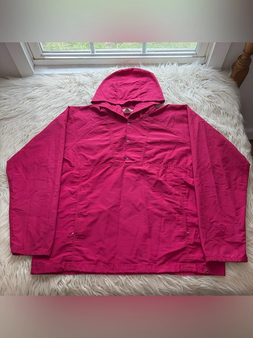 Vintage 90s LL Bean 1/4 Snap Anorak Windbreaker Rain Jacket Pink Pullover Mens L